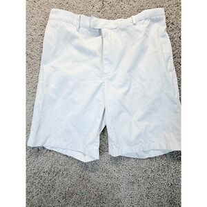 Greg Norman Mens White Golf Shorts Waist 36 Cotton Twill Flat Front Shark Logo